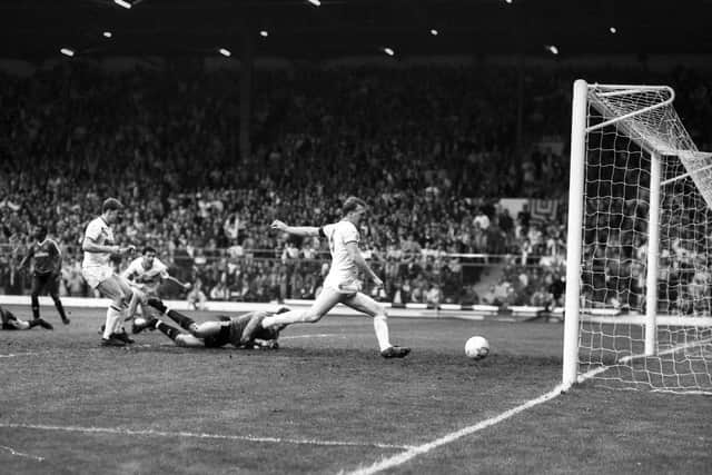 25th May 1987Leeds United v Charlton AthleticDivision 2 final play off at Elland Road, Leeds.Brendan Ormsby scores for Leeds.