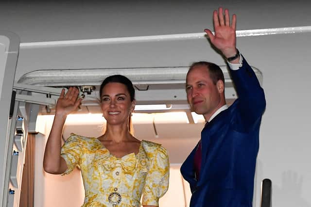 The Duke and Duchess of Cambridge board a plane at Lynden Pindling International Airport as they depart the Bahamas, at the end of their tour of the Caribbean taken on behalf of the Queen to mark her Platinum Jubilee.