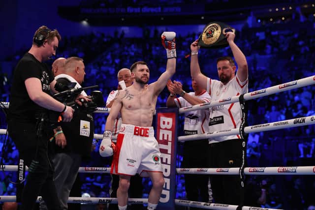 AND STILL: Maxi Hughes retained his IBO lightweight title. Picture: Mark Robinson/Matchroom Boxing.