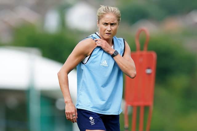 Steph Houghton during a training session at Loughborough University, Loughborough. Picture date: Saturday July 3, 2021. PA Photo. See PA story SOCCER Great Britain Women. Photo credit should read Mike Egerton/PA Wire. 

RESTRICTIONS: Use subject to restrictions. Editorial use only, no commercial use without prior consent from rights holder.