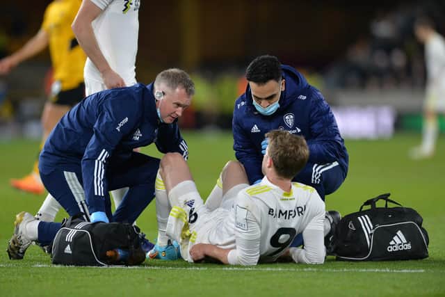 Patrick Bamford gets treatment after pulling up during the win over 
Wolverhampton Wanderers Picture: Bruce Rollinson