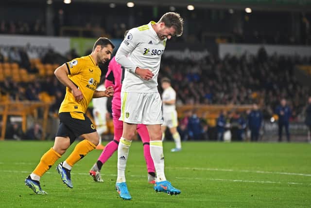 Patrick Bamford pulls up injured in the clash at Molineux against Wolverhampton Wanderers  Picture: Bruce Rollinson