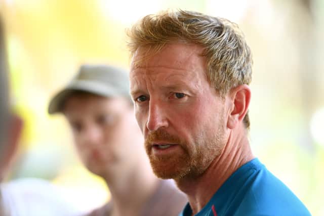 England coach Paul Collingwood speaks to the media during a press conference at the team hotel in Grenada on Monday. Picture: Gareth Copley/Getty Images