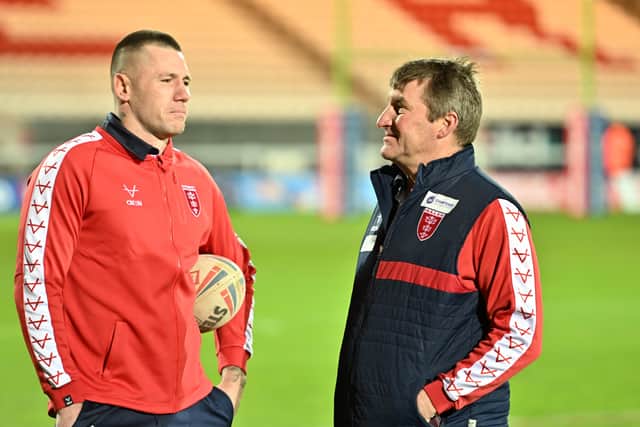 LINKED: Hull KR coach Tony Smith (right) is seen as a potential successor to Richard Agar, returning to Headingley after coaching there between 2004-07. Picture: Will Palmer/SWpix.com