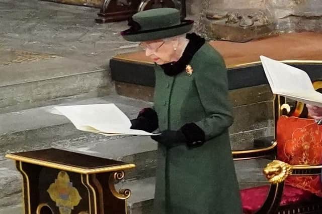 Queen Elizabeth II during a Service of Thanksgiving for the life of the Duke of Edinburgh, at Westminster Abbey in London.