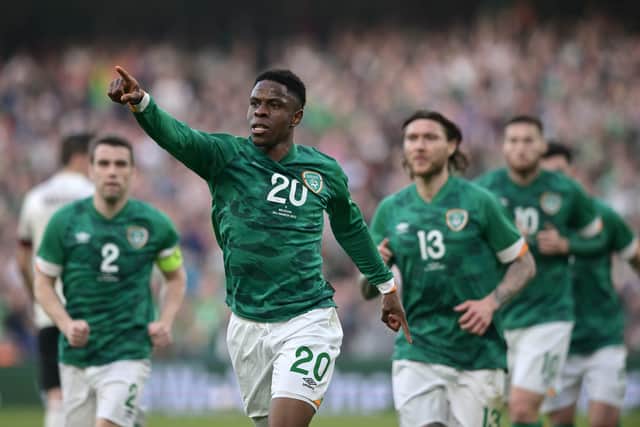 Republic of Ireland's Chiedozie Ogbene celebrates after scoring against Belgium Picture: Charles McQuillan/Getty Images