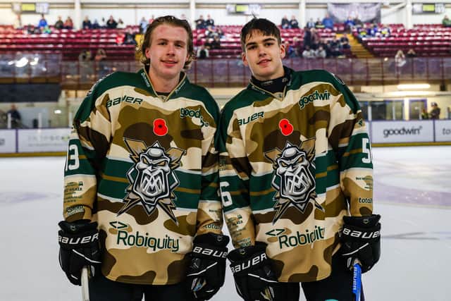 Archie Hazeldine with his brother Tom playing for Manchester Storm.