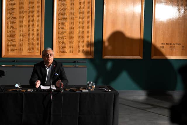 Lord Kamlesh Patel pictured at his first press conference as chairman in November.
