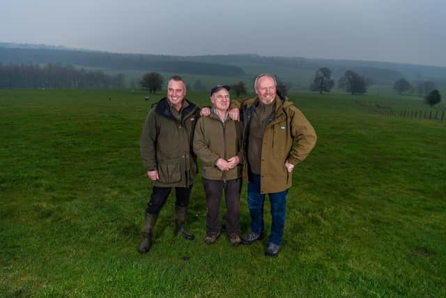 The Nicholson family of South Yorkshire's most loved Cannon Hall Farm return with their second book Springtime at Cannon Hall Farm. Pictured (centre) Roger Nicholson, aged 78, with his two of his three sons Dave, and Rob, stars of the Channel 5's On The Farm.
