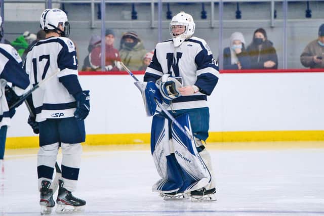 Ben Norton, right, at the end of a game earlier this season for Northwood School. Picture courtesyy of Northwood School.