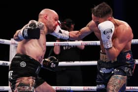 BRUTAL CONTEST: Josh Warrington broke his jaw and damaged his hand against Kiko Martinez last weekend. Picture: Mark Robinson/Matchroom Boxing.