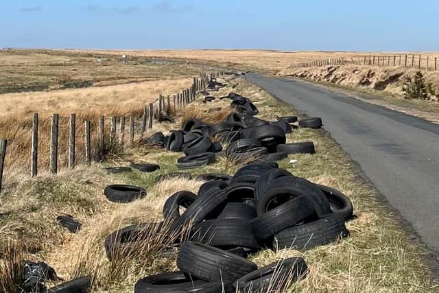 There were around half a mile of tyres dumped at the Yorkshire beauty spot