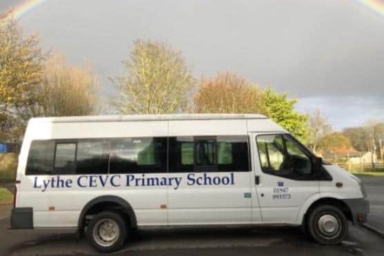 The school minibus which was stolen from outside Lythe Primary School on Tuesday overnight.
