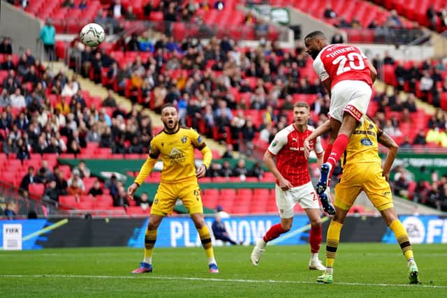 Dream come true: Rotherham United's Michael Ihiekwe scores the Millers' fourth goal. Picture: Zac Goodwin/PA Wire.