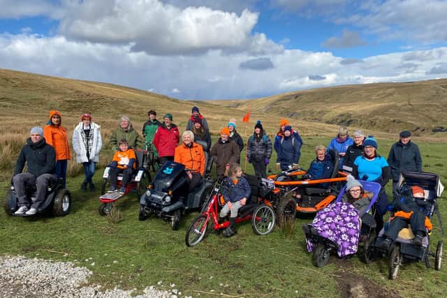 The launch of the Access the Dales charity saw people trying out some of the all-terrain wheelchairs on a walk above Ravenseat Farm in Swaledale. (Photo: Paul Jeeves)