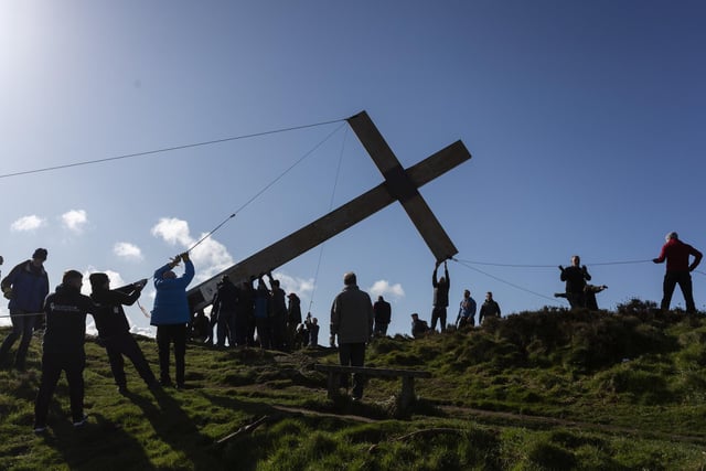 The current cross is made from wood that was salvaged after the Manchester IRA bomb on June 15 1996.
