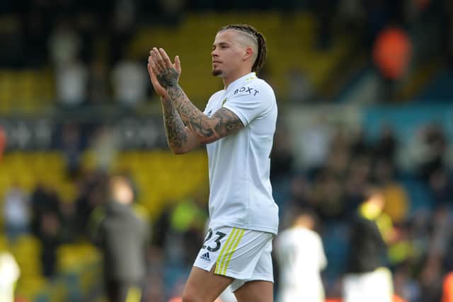 Familiar face: Kalvin Phillips applauds the Leeds crowd after his welcome cameo (Picture: Jonathan Gawthorpe)