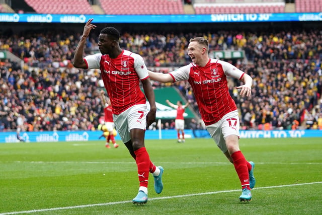 Rotherham United's Jordi Osei-Tutu (left) celebrates after drawing the Millers level in second-half stoppage time.
