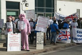 A demonstration outside the Department for Environment, Food & Rural Affairs (Defra) office in York, as farmers warn that pig industry faces 'devastation' on   February 10, 2022. Picture: Danny Lawson/PA Wire.