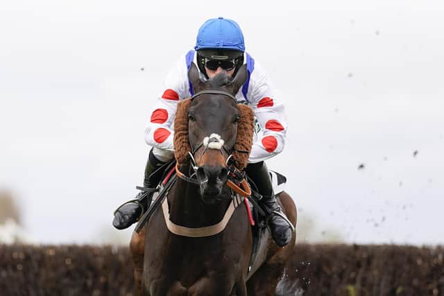 Runaway success: Harry Cobden riding Clan Des Obeaux clear the last to win The Betway Bowl Chase at Aintree by 26 lengths last April.  (Photo by Alan Crowhurst/Getty Images)