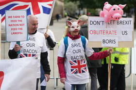 Pig farmers protesting outside the Conservative Party conference in October