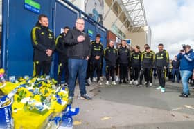 Lest we forget: Leeds United fan Gareth Evans who was in Istanbul with Chris Loftus and Kevin Speight when they died, addresses the memorial gathering. Picture: James Hardisty