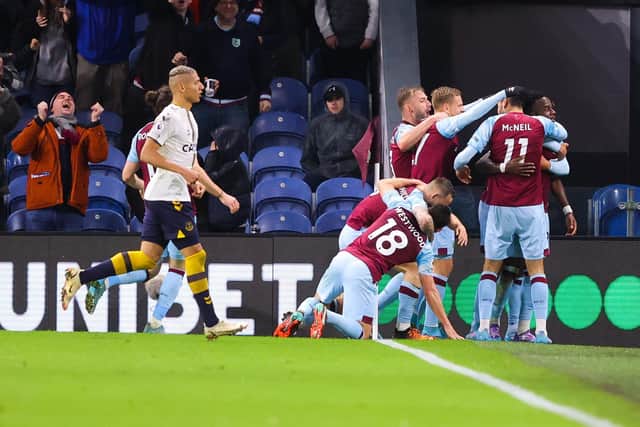 BIG WIN: Burnley players celebrate during their victory over Everton. Picture: Getty Images.