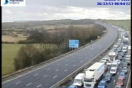 The M1 is closed in both directions between junction 40 and junction 41 (Photo: www.motorwaycameras.co.uk)