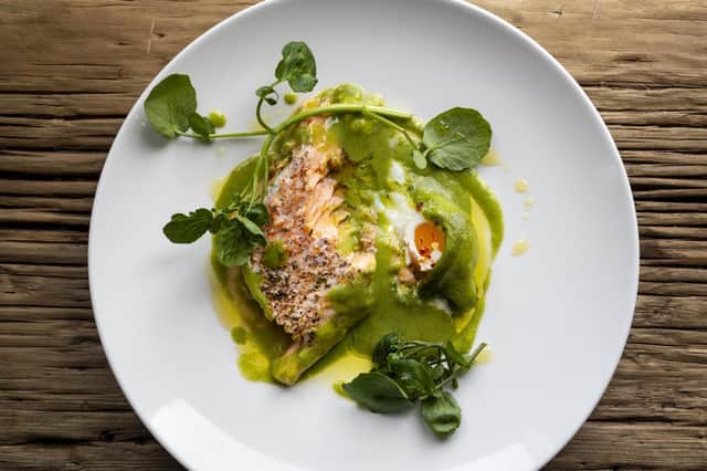Watercress baked trout “jubilee” with eggs and sour cream recipe