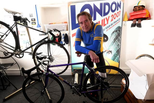 Artist and Cyclist Martin Procter pictured with cycles
