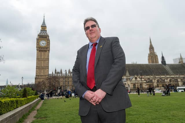 Tom outside the House of Commons.