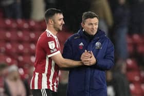 THE RUN-IN: Sheffield United's Enda Stevens, left, with manager Paul Heckingbottom, right. Picture: Andrew Yates/Sportimage