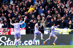 Leeds United's Rodrigo (right) celebrates scoring their side's second goal at Watford. Picture: PA.