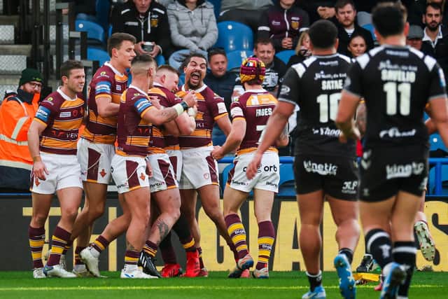 SEMI-FINAL BOUND: Huddersfield Giants defeat Hull FC in the last eight of the Challenge Cup on Saturday. Picture: Alex Whitehead/SWpix.com.
