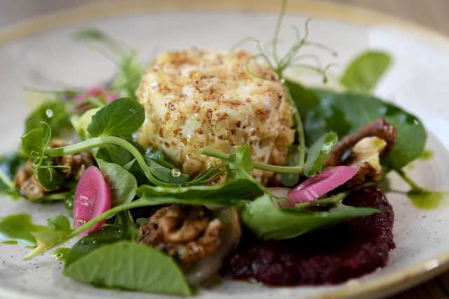 Goats Cheese Crottin with Walnuts, Beetroot and Poached Pears