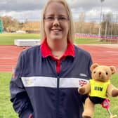 Lisa Johnston, with the teddy bear from her sons, as she prepares to compete in the Invictus Games. Photo: Help For Heroes.
