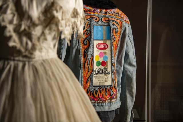 A jacket from the Hip Hop era of the '80s and '90s with a graffiti design by LSK, Leeds based artist and singer songwriter on display at Lotherton Hall's latest fashion exhibition, What Shall I Wear.  Picture Tony Johnson