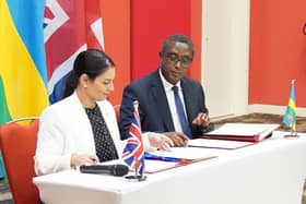 Home Secretary Priti Patel and Rwandan minister for foreign affairs and international co-operation, Vincent Biruta. Photo: Flora Thompson/PA Wire