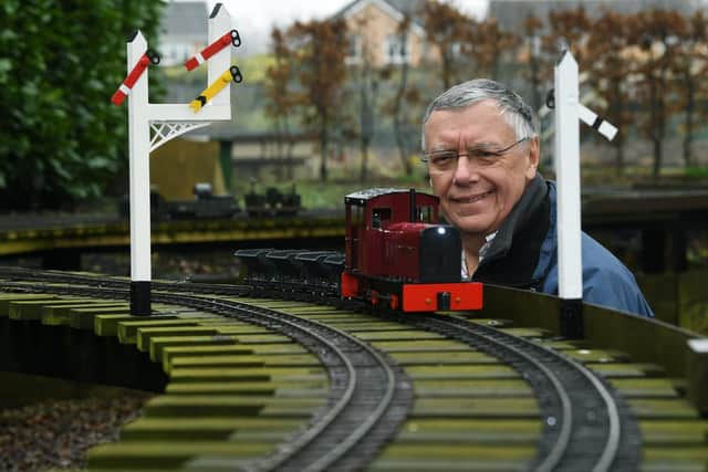 York City and District Society of Model Engineers. Pictured club chairman Brian Smyth using the 16mm garden railway. Image: Jonathan Gawthorpe