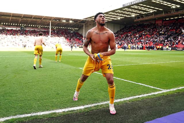 Reading's Josh Laurent celebrates victory by throwing his shirt to the away fans after the final whistle in the Sky Bet Championship match at Bramall Lane, Sheffield. (Picture: PA)