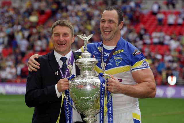 Warrington coach Tony Smith (left), with captain Adrian Morley after winning the Carnegie Challenge Cup Final at Wembley in 2012. Picture: Matthew Impey/PA