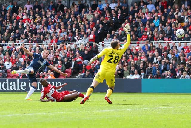 Huddersfield Town's Jordan Rhodes scores to make it 2-0 against Middlesbrough  at Riverside Picture: Robbie Jay Barratt/Getty Images