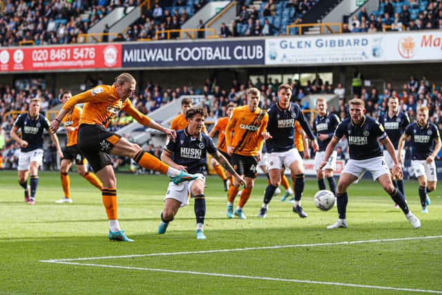 Hull City's Tom Eaves scores against Millwall  at The Den Picture: Kieran Cleeves/PA