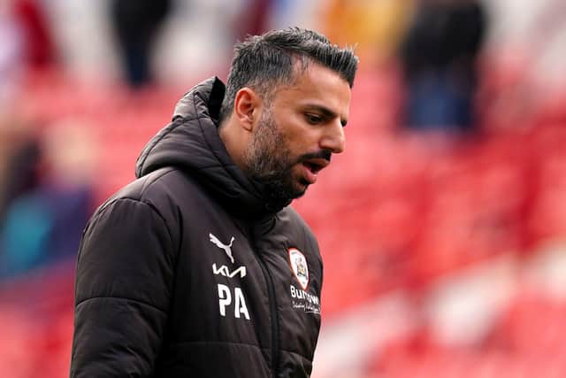 Barnsley manager Poya Asbaghi shows his dismay after defeat to Peterborough United at Oakwell Picture: Martin Rickett/PA