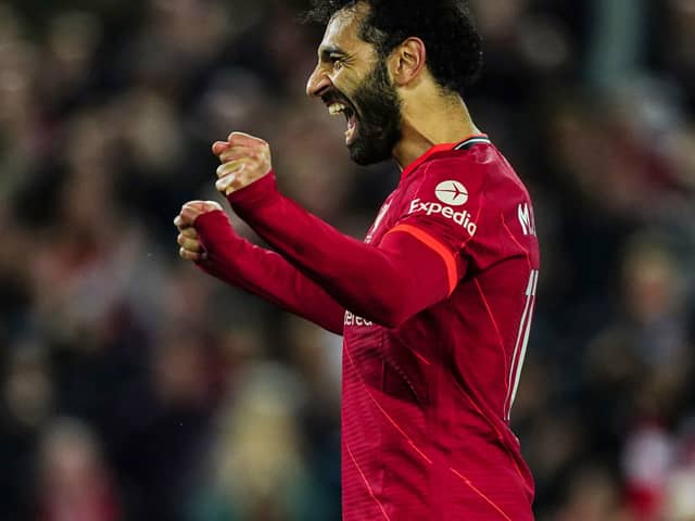 Four-some: Liverpool's Mohamed Salah celebrates scoring the Reds' fourth goal against Manchester United. Picture: Mike Egerton/PA Wire.