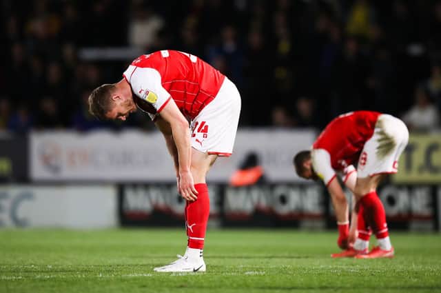 Hard to take: Rotherham United's Michael Smith (left) reacts dfuring the 2-0 defeat by Burton Albion. Picture: Isaac Parkin/PA Wire.