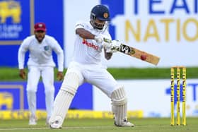 Sri Lanka's captain Dimuth Karunaratne cuts through the off side against the West Indies in Galle last November. Picture: ISHARA S. KODIKARA/AFP/Getty Images