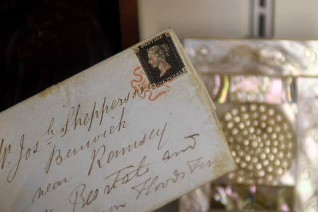 A letter bearing a 'penny black' - one of the first types of postage stamp