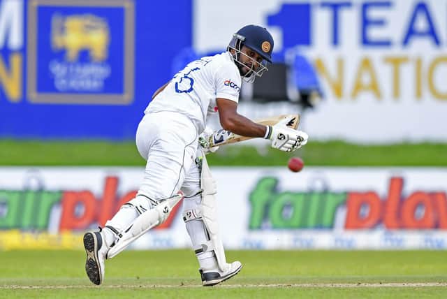 Sri Lanka's captain Dimuth Karunaratne in action against West Indies in Galle last November. Picture: ISHARA S. KODIKARA/AFP via Getty Images