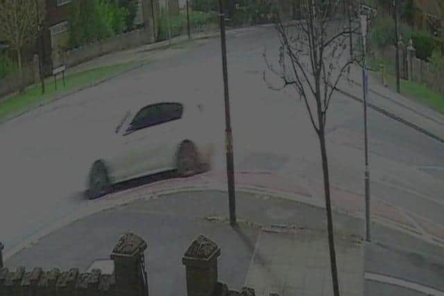 This white car captured on CCTV is believed to have been involved in the theft of the Land Rover from outside a home in Armthorpe, Doncaster. The same car, or a similar one, has reportedly been spotted near the scene of other Land Rover thefts in the area